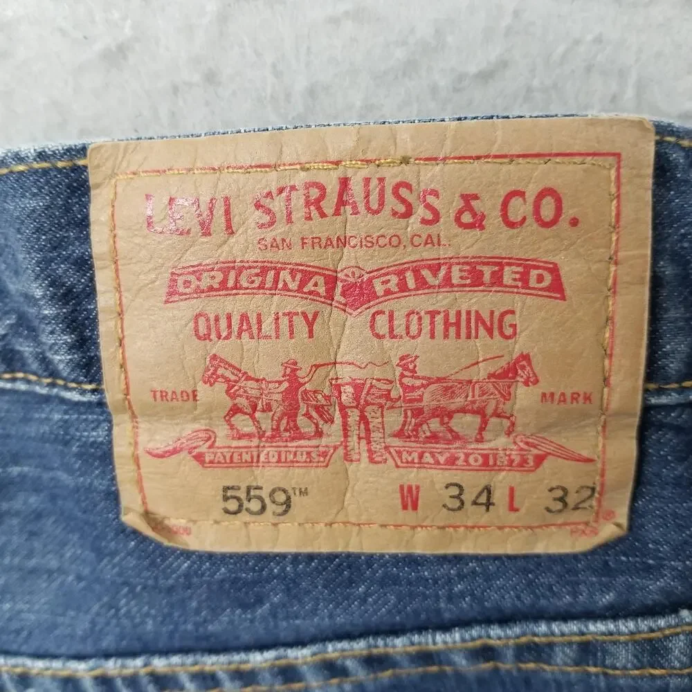 Levis 559 Relaxed Straight Jeans Mens 34x32 Blue Medium Wash 100% Cotton Denim‎